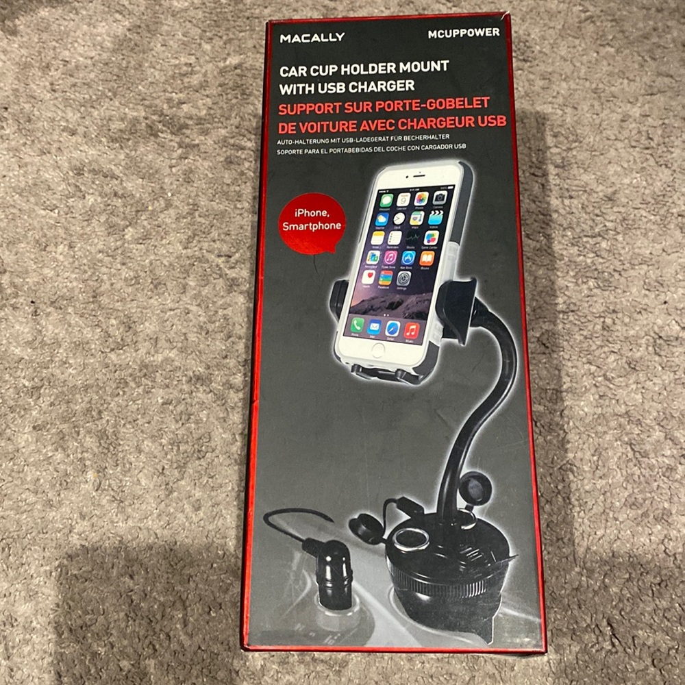 Macally car cup holder mount with USB charger
